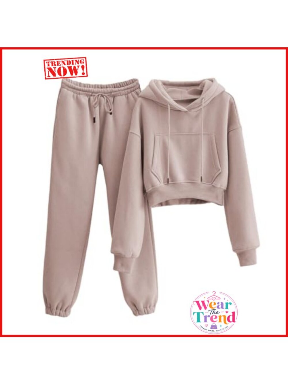 Fleece Lined Sweatsuit Crop Hoodie Jogger Set